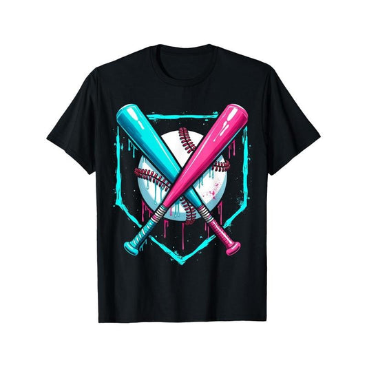Baseball-Inspired Cotton T-Shirt with Bat & Letter Design - Casual, Breathable Crew Neck Tee for All Seasons made in usa