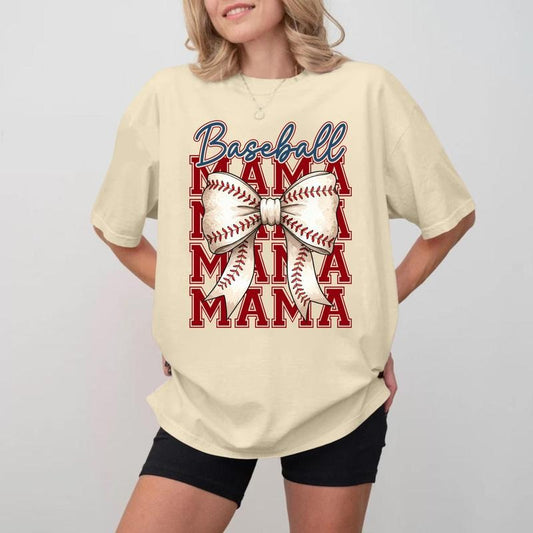 Baseball MAMA Letter Print T-shirt, Unisex Soft Cotton Crewneck