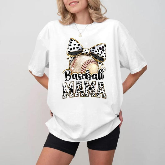 Baseball MOM Bow Crewneck, Unisex Cotton Mother's Day Shirt