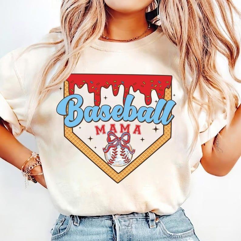 Baseball Mama Ice Cream Drip Shirt, Stylish Sport Mom Teetshirt, Game Day Outfit tshirt, yhwh shirt, summer see
