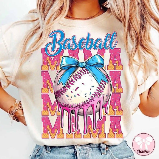 Baseball Mama Ice Cream Tee, Drip Print Shirt, Game Day Sporty Fashion tshirt, shirt for women, Womenswear