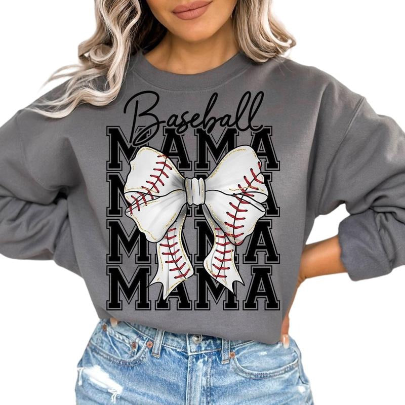 Baseball Mama Shirt, Coquette Bow Tee, Baseball Bow Sweatshirt, Baseball Mom Hoodie, Retro Baseball Game Day Tshirt, Unisex Crewneck Pullover Tee, Crewneck Top