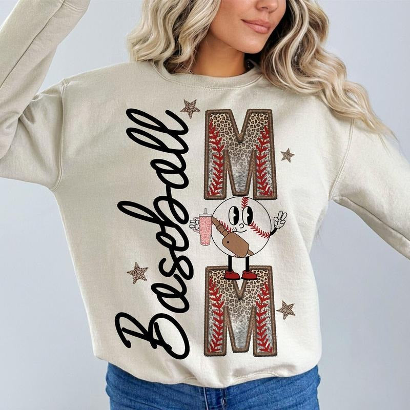 Baseball Mom Sweatshirt, Mother's Day Sweatshirt Gift, Sports Shirt, Baseball Mama Sweatshirt, Leopard Baseball Mama Shirt, Unisex Sweatshirt, Long Sleeve Crewneck Tee, Gifts For Mom Sweater, Gifts For Birthday Fit Womenswear