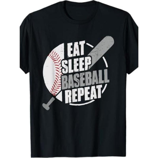 Baseball Player Eat Sleep Baseball T-Shirt-220g100% cotton T-shirt made in usa