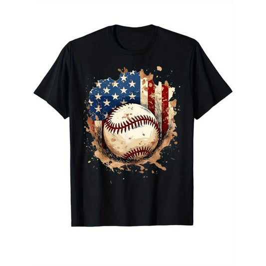 Baseball Printed, Men's Cotton Graphic T-shirt, Casual Short Sleeve Crew Neck Gamer T-shirt, Men's Tee For Outdoor made in usastyle{n002}3