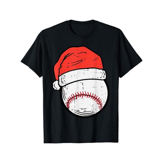 Baseball Santa Hat Sports Christmas Xmas Boys Men T-Shirt made in usa