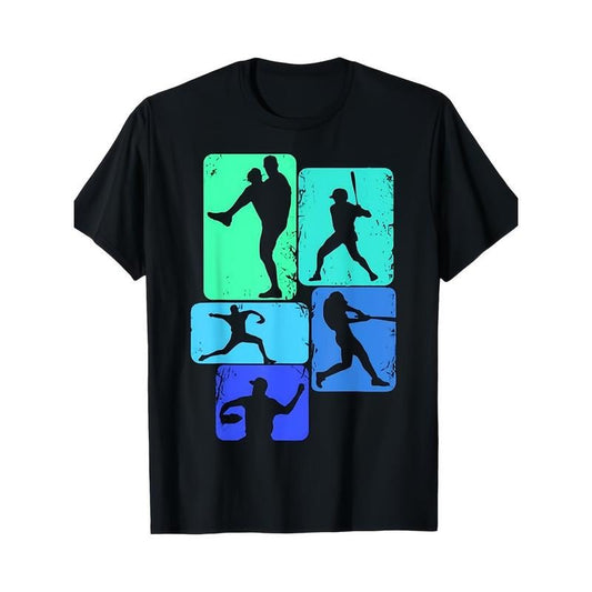 Baseball Silhouette Print T-Shirt for Men - Casual Crew Neck, Short Sleeve, 100% Cotton Knit Fabric, All-Season Comfort, Regular Fit, No Padding - Sports Themed Tee for Adults made in usa