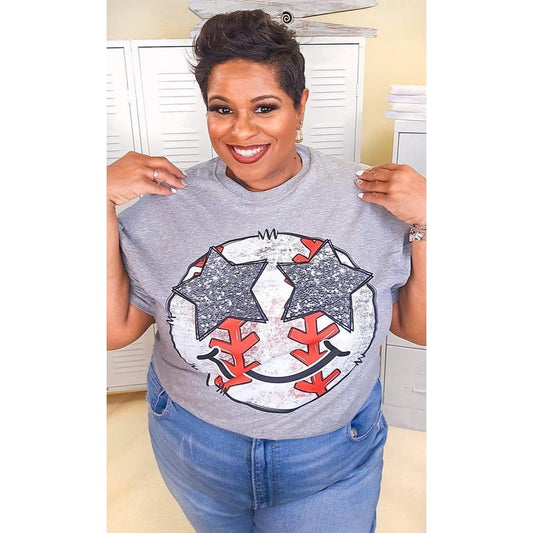 Baseball Star Smiley Graphic T-Shirt