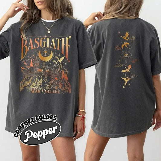 Basgiath War College 2 Sided Comfort Colors Shirt, Vintage Dragon Rider TShirt, Fourth Wing Riders Quadrant,Trendy Book Merch, Bookish Gifts