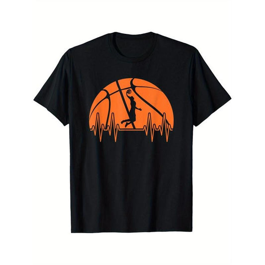 Basketball Heartbeat Basketball Player Men Boys T-Shirt Men's T-shirt Funny pattern, Casual and comfortable round neck cotton short sleeve, four seasons can wear 220g made in usa