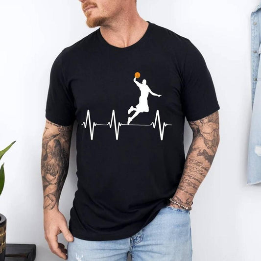 Basketball Heartbeat Gift Shirts for Men and Boys T-Shirt | Unisex Cotton Tee, Short Sleeve, Size S-3XL