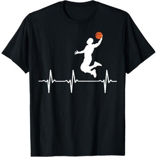 Basketball Heartbeat for Men and Boys T-Shirt Made in USA
