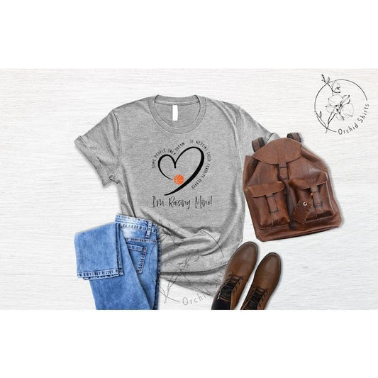 Basketball Mom Shirt - Gray Graphic Sweater with Heart Design, Short Sleeve, Comfortable Cotton and Polyester Blend for Women