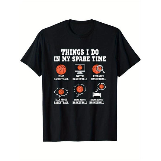 Basketball Printed, Men's Cotton T-shirt, Casual Short Sleeve Round Neck Tee, Soft Comfortable Basketball Players Top, Sports Lover T-Shirt made in usastyle{n002}15