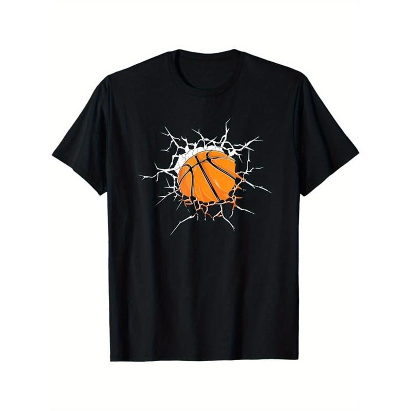 Basketball Printed, Men's Cotton T-shirt, Casual Short Sleeve Round Neck Tee, Soft Comfortable Basketball Players Top, Sports Lover T-Shirt made in usastyle{n002}16