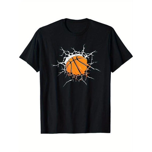 Basketball Printed, Men's Cotton T-shirt, Casual Short Sleeve Round Neck Tee, Soft Comfortable Basketball Players Top, Sports Lover T-Shirt made in usastyle{n002}16