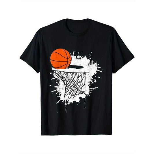 Basketball Printed, Men's Cotton T-shirt, Casual Short Sleeve Round Neck Tee, Soft Comfortable Basketball Players Top, Sports Lover T-Shirt made in usastyle{n002}19