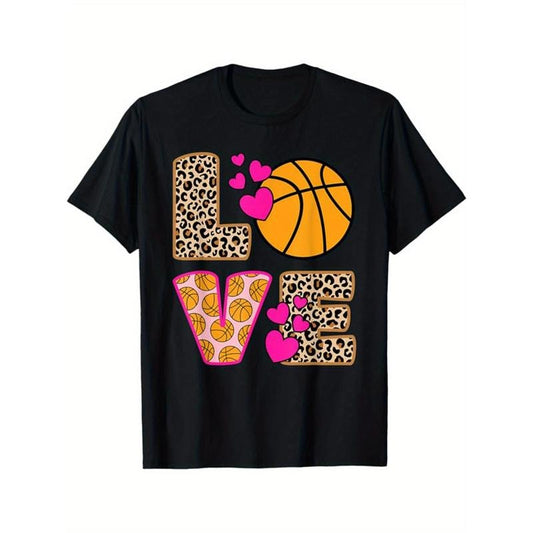 Basketball Printed, Men's Cotton T-shirt, Casual Short Sleeve Round Neck Tee, Soft Comfortable Basketball Players Top, Sports Lover T-Shirt made in usastyle{n002}21
