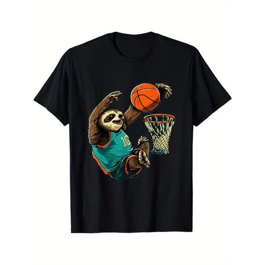 Basketball Printed, Men's Cotton T-shirt, Casual Short Sleeve Round Neck Tee, Soft Comfortable Basketball Players Top, Sports Lover T-Shirt made in usastyle{n002}5