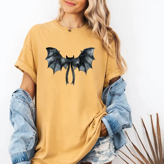 Bat with Bow Print Custom colors tee shirt Casual