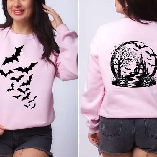 Bats on the front Spooky on the back Crewneck Sweatshirt Comfortable