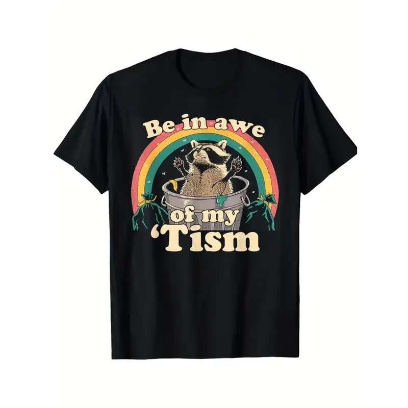 Be In Awe of My 'Tism" Humorous Print Men's T-Shirt - Ultra-Soft Cotton, Breathable & Moisture-Wicking, Perfect for Casual Wear or Outdoor Activities made in usa
