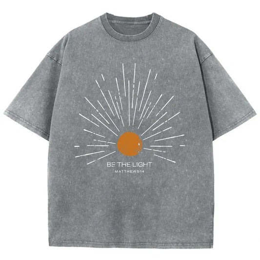 Be The Light Unisex Washed T-Shirt, Christian Jesus  t shirts, Vintage 90s Graphic Tee Gift Cotton Top Womenswear, Mineral color
