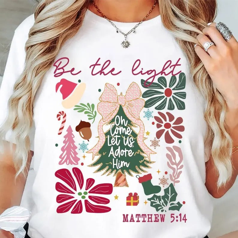 Be The Light, Mathew 514, Jesus is the Reason, Boho Floral Christmas, Christian Christmas, Jesus Christmas Tshirt