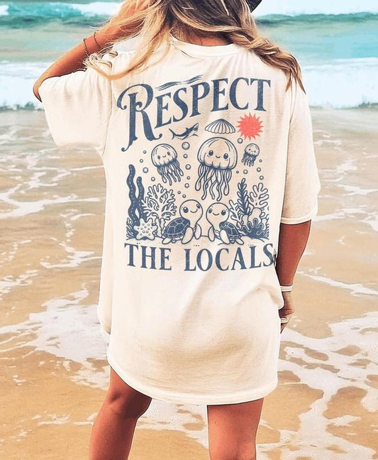 Beach Vacation Ocean TShirt, Ocean Conservation Shirt, Respect the Locals Trendy Beachy Shirt, Comfort Colors Beach Day Apparel, Sea Animals
