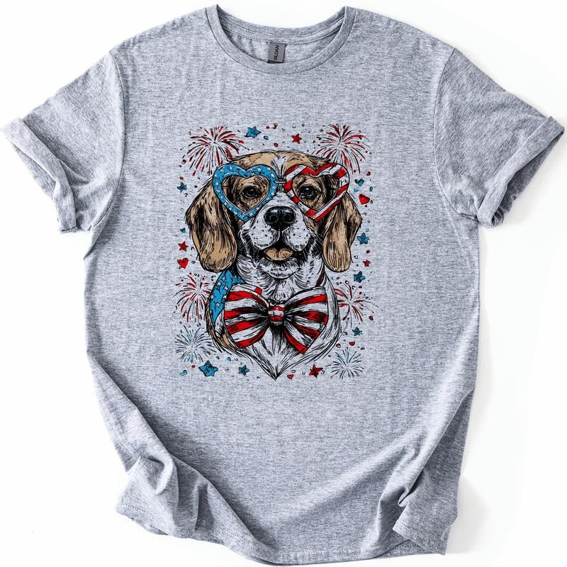 Beagle Patriotic Dog, USA, America, Pet Lover, 4th of July, Soft Style T-Shirt, Soft Style Tee, Women's Graphic Tshirt