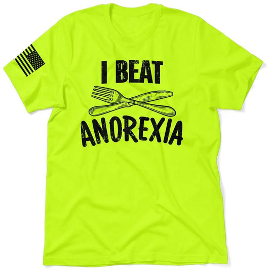 Beat Anorexia -Hi Visibility Safety Yellow Work T-Shirt Jersey Menswear For Blue Collar Workers | Funny, Sarcastic | Graphic Tees Apparel