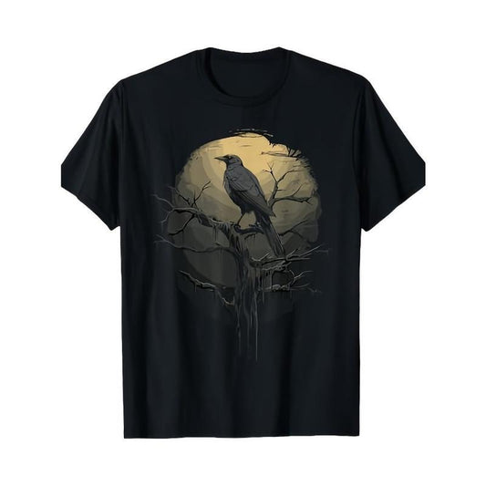 Beautiful Black Crow Raven Bird Silhouette T-Shirt Made in USA