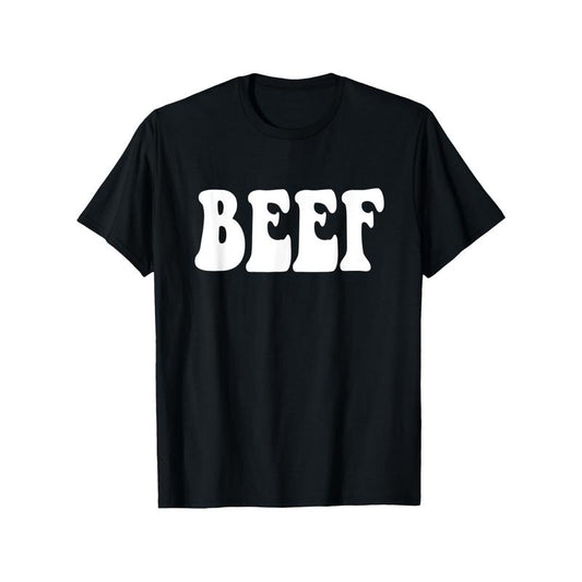Beef Enthusiast Cotton T-Shirt, Casual Crew Neck, Short Sleeve, Slight Stretch, Knit Fabric, Regular Fit, with Beef BBQ & Steak Print, for Adults, All-Season Pullover, Black Made in USA