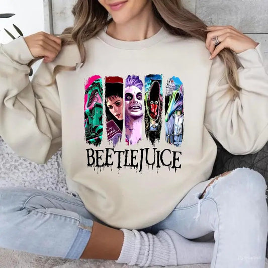 Beetlejuice Halloween Sweatshirt, Horror Characters Sweatshirt, Halloween Movie Character Sweatshirt, Unisex Classic Cotton Tee With Graphic Print in All Sizes, For Men, For Women
