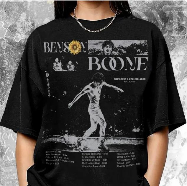Benson Boone Vintage Tee - 90s Bootleg Graphic, 2025 Tour - Grab It! Cotton Fabric