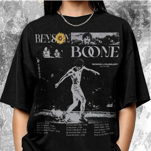 Benson Boone Vintage Tee - 90s Bootleg Graphic, 2025 Tour - Grab It! Cotton Fabric