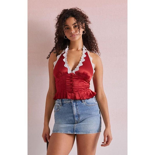 Beverly and Beck Women's Bella Lace Trim Halter Top