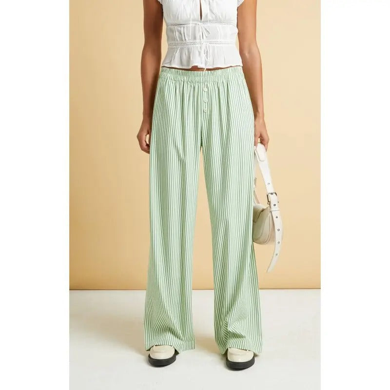 Beverly and Beck Women's Green Striped Boxer Pants
