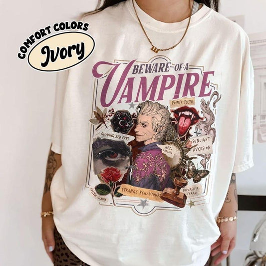 Beware Of A Vampire Comfort Colors Shirt, Funny Astarion Game Fan T Shirt, Astarion Dark Humor BG3 Apparel, High Elf Game