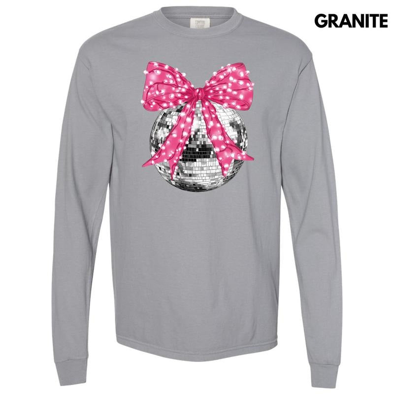Big Disco Pink Bow Long Sleeve Comfort Colors T-Shirt 'NLB'