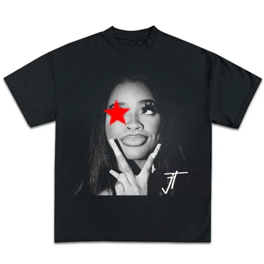 Big Face JT rapper Signature Red Star Graphic Tee Classic Cotton Unisex