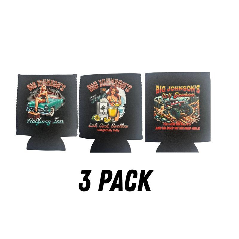Big Johnson Can Coolers, Koozies, 3 pack Drinkware Set Stylish