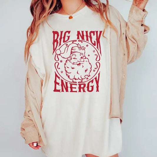 Big Nick Energy Christmas Shirt, Funny Christmas Shirt, Graphic Shirt Retro Adult Shirt Vintage T-Shirt Cotton Tee Meme Shirt Trendy T-Shirt Funny Gift