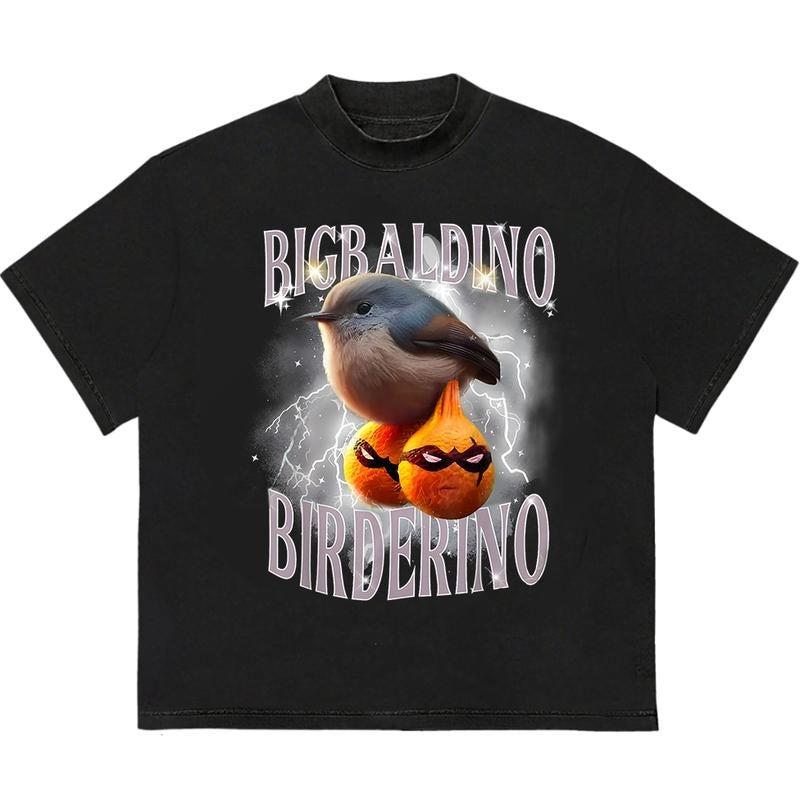 Bigaldino Birderino T-Shirt Cotton Comfort Unisex Graphic Design Unique T-Shirt Gift for Her