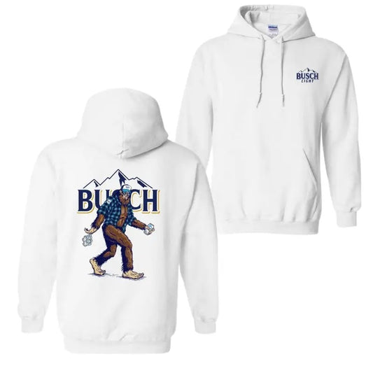 Bigfoot Busch Light T-Shirt Hoodie, 2 Sided Graphic Printed Unisex Classic Comfort Cotton T-Shirts in all Sizes  for Men for Women Fabric Menswear