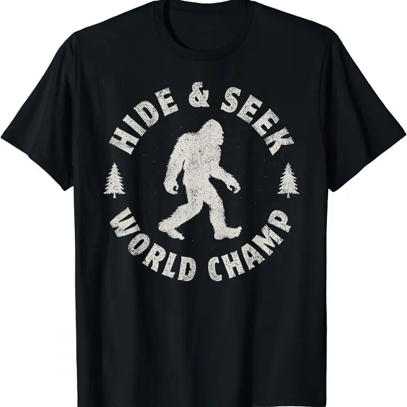 Bigfoot Hide And Seek World Champion Sasquatch Retro Vintage T-Shirt | Unisex Cotton Tee Gifts