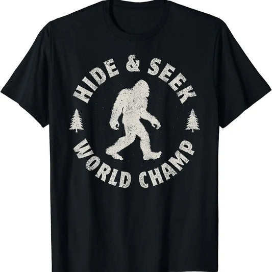 Bigfoot Hide And Seek World Champion Sasquatch Retro Vintage T-Shirt | Unisex Cotton Tee Gifts