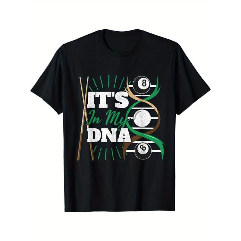 Billiards Print Men's Cotton T-shirt, Graphic Tee Men's Outdoor Clothes, Men's Clothing, Casual Short Sleeve Crew Neck T-shirt, Tops For Men, Gift For Men