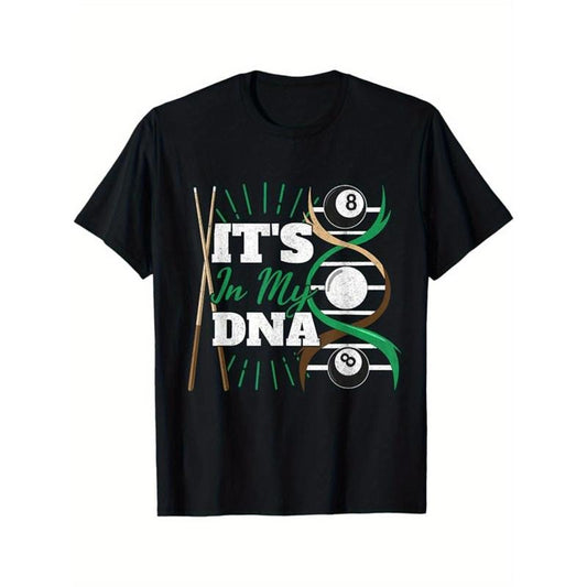 Billiards Print Men's Cotton T-shirt, Graphic Tee Men's Outdoor Clothes, Men's Clothing, Casual Short Sleeve Crew Neck T-shirt, Tops For Men, Gift For Men