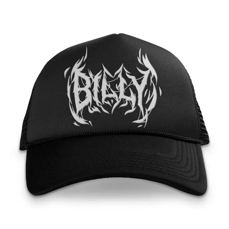 Billy Metal Font Custom Printed Trucker Hat